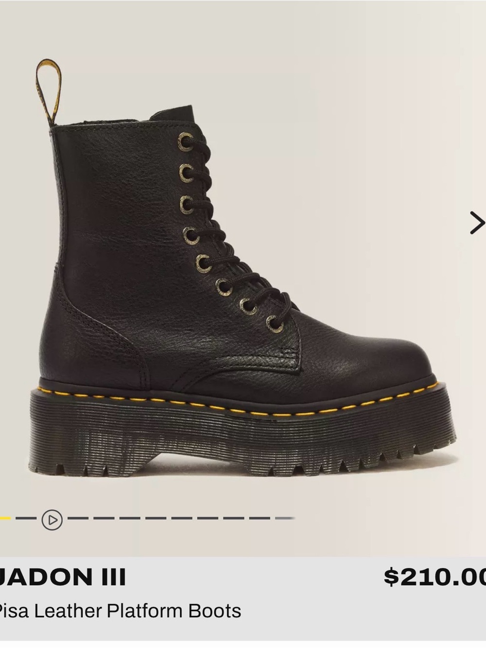 Dr. Martens Black Leather Platform Lace-Up Boots with Yellow Stitching